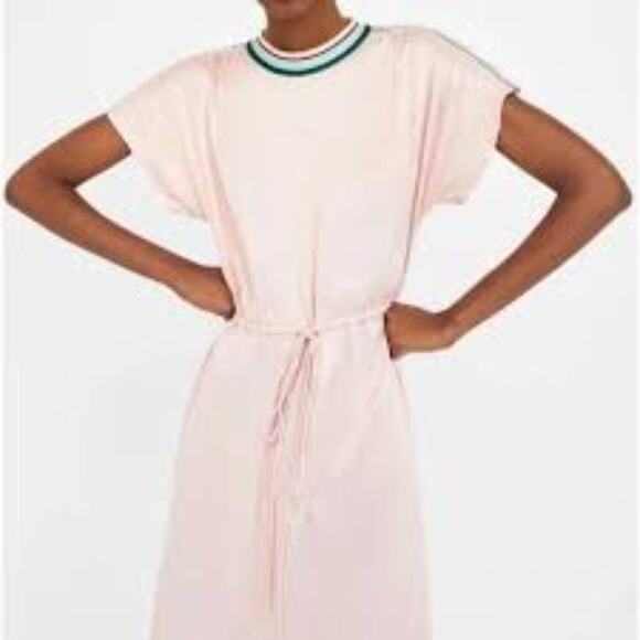 Zara Dresses & Skirts - Zara Pink Satin Sport Stripe Short Sleeve Dress Size M